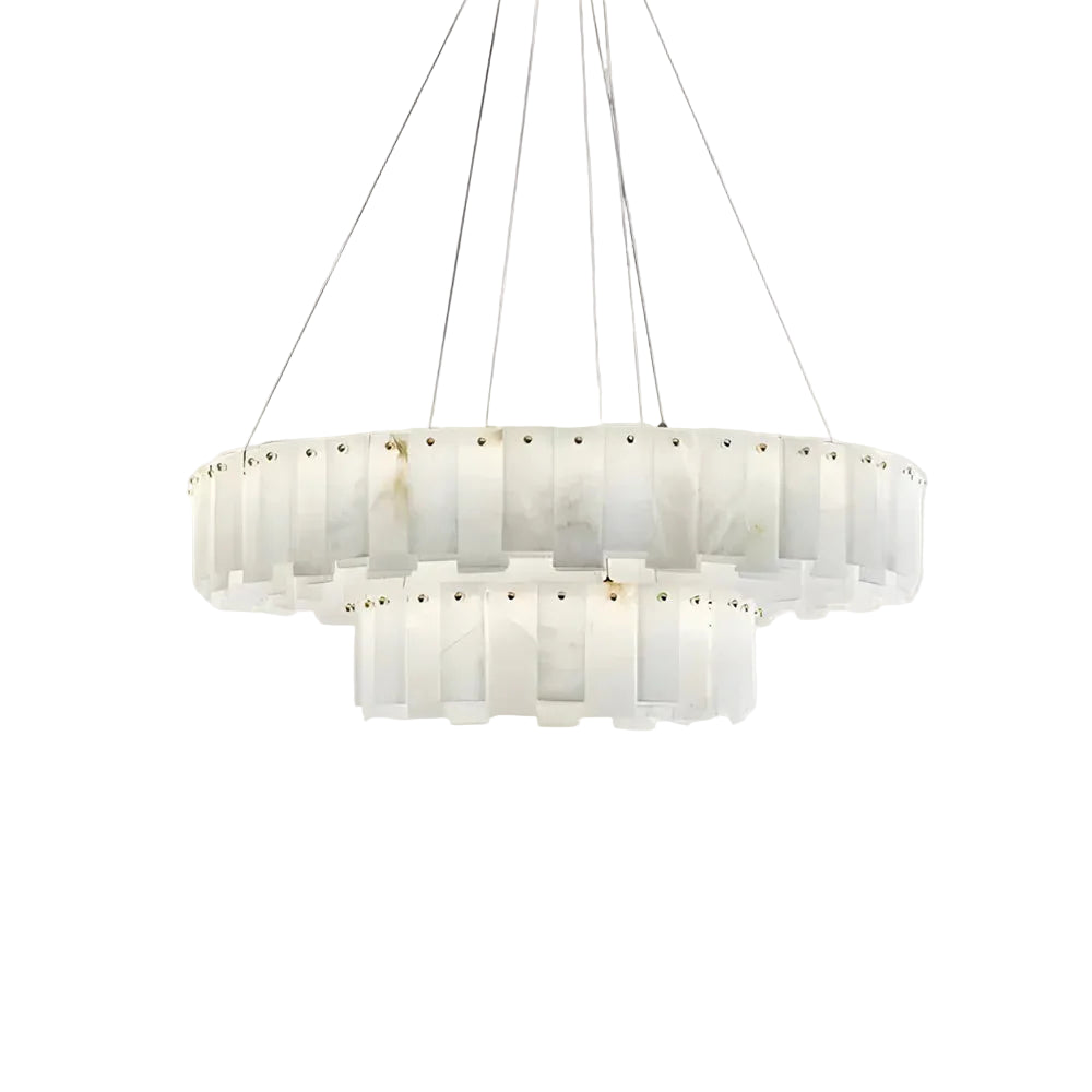 Serene Pillar Natural Alabaster Ring chandelier 32"D