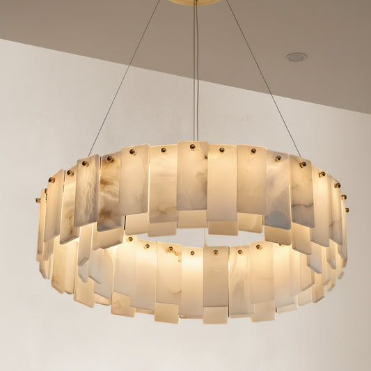 Serene Pillar Natural Alabaster Ring chandelier 24"D