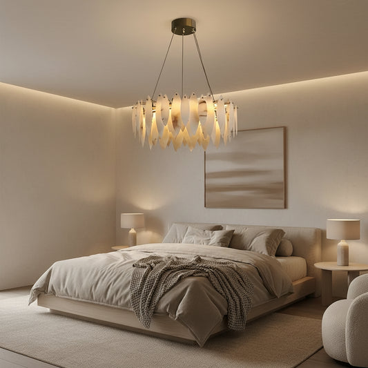 Halo Modern Natural Alabaster Ring chandelier 32"D