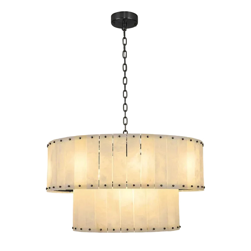 Solara Alabaster 2-Tier Round Chandelier 32"D