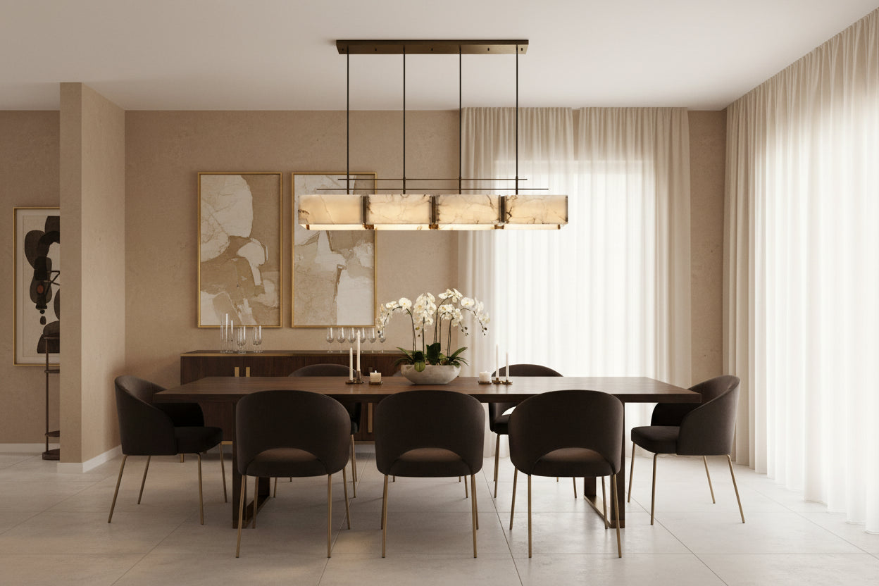 Elena Natural Alabaster Linear chandelier 47"L