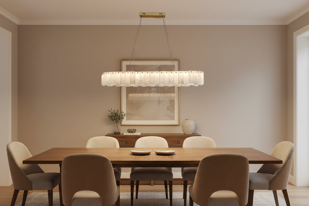 Serene Pillar Natural Alabaster Linear chandelier 39"W