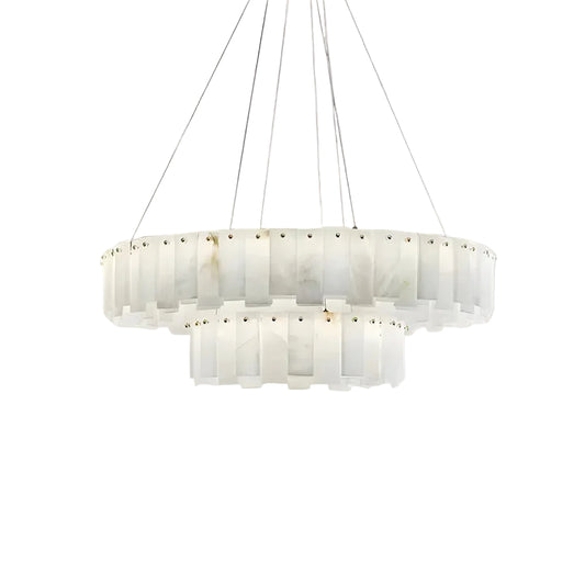 Serene Pillar Natural Alabaster 2-Tier Ring chandelier 32"D