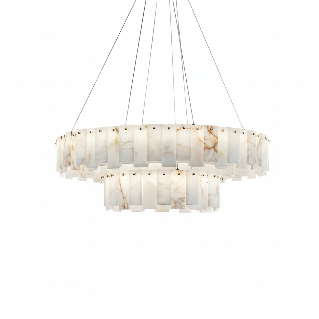 Serene Pillar Natural Alabaster 2-Tier Ring chandelier 32"D