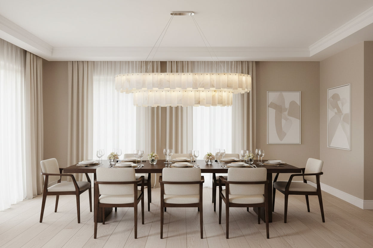 Serene Pillar Natural Alabaster 2-Tier Ring chandelier 32"D