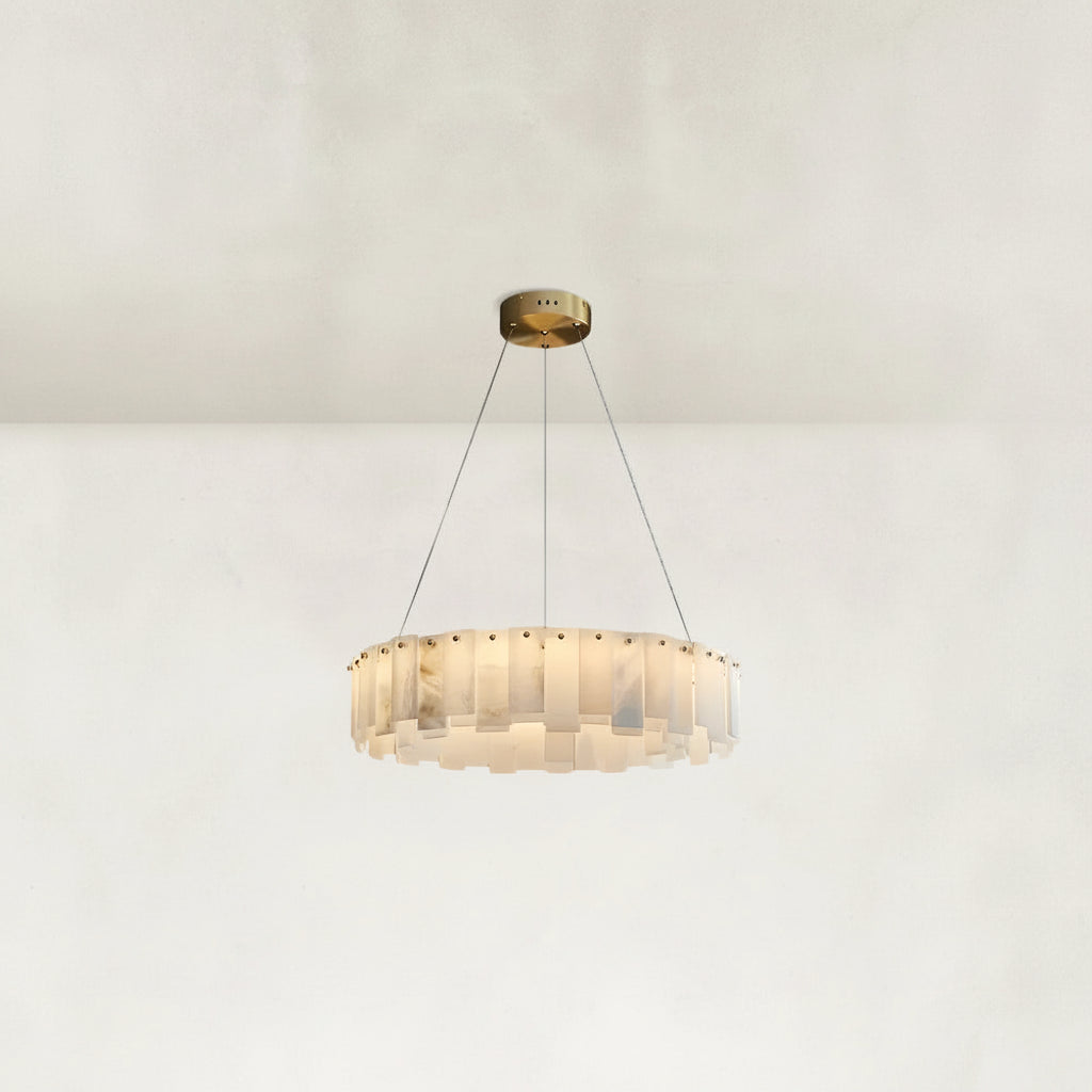 Serene Pillar Natural Alabaster Ring chandelier 24"D