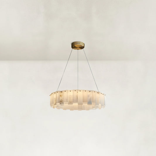 Serene Pillar Natural Alabaster Ring chandelier 24"D