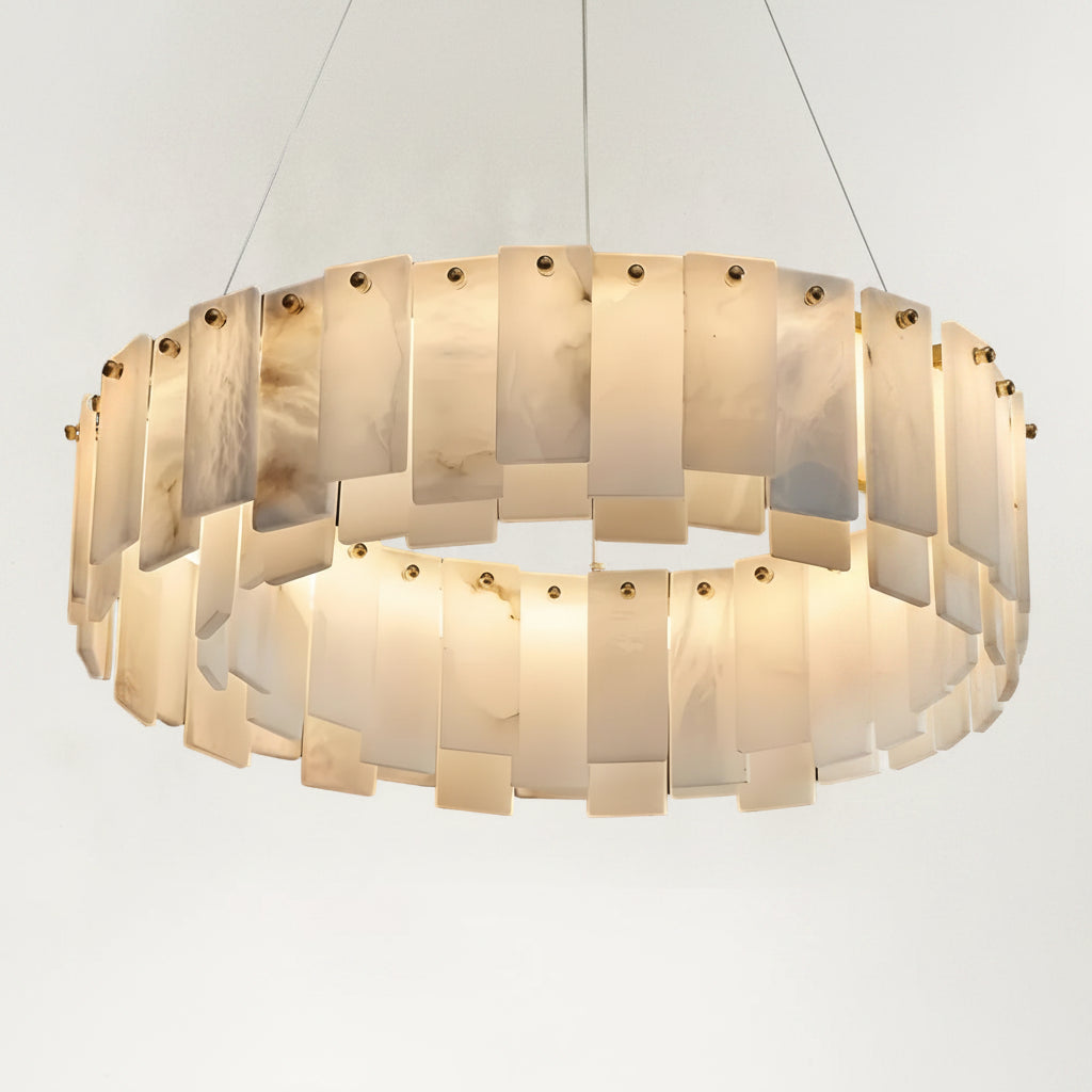 Serene Pillar Natural Alabaster Ring chandelier 24"D