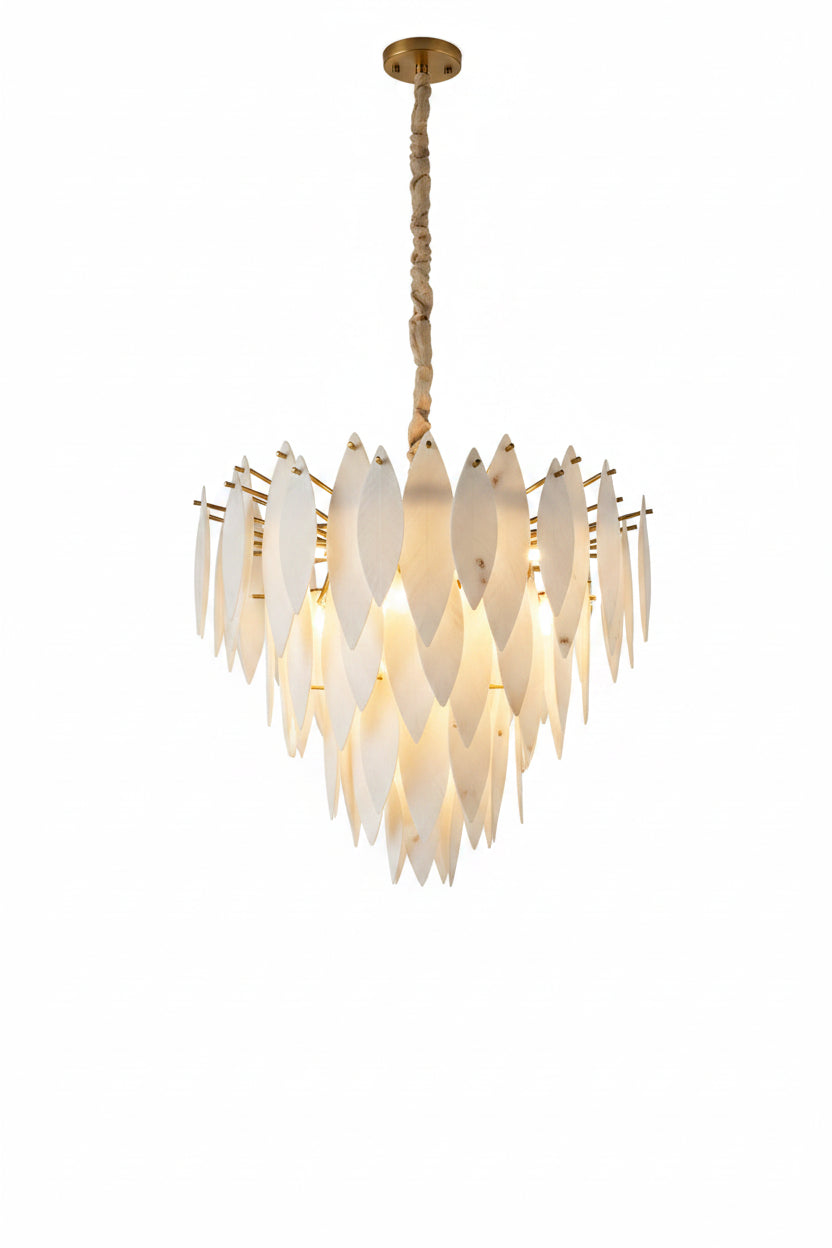 Halo Modern Natural Alabaster Tiered Ring chandelier 32"D