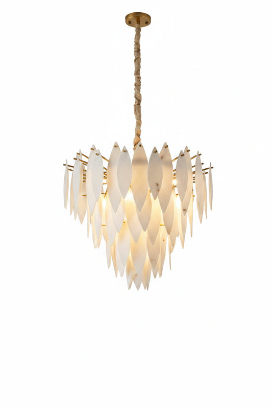 Halo Modern Natural Alabaster Tiered Ring chandelier 32"D