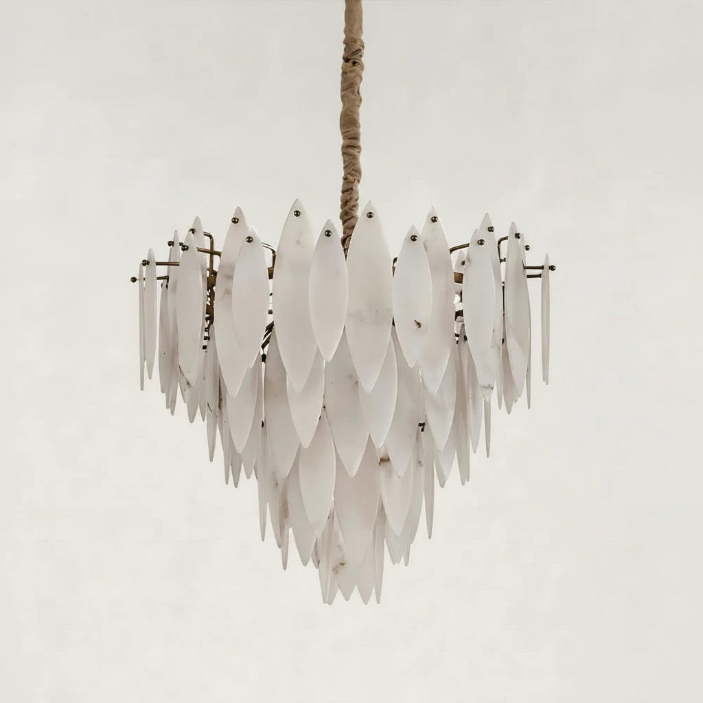 Halo Modern Natural Alabaster Tiered Ring Chandelier 24"D