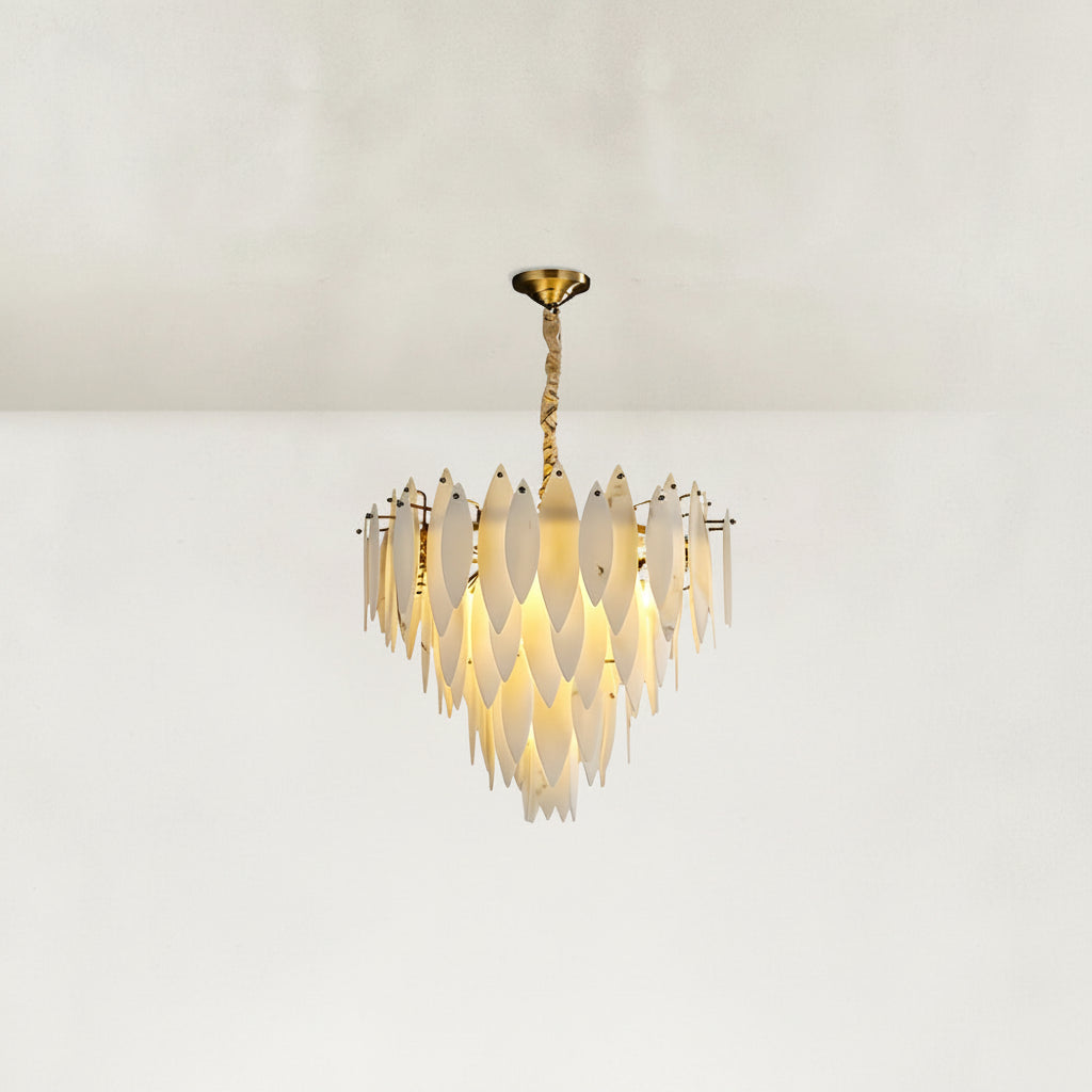 Halo Modern Natural Alabaster Tiered Ring Chandelier 24"D