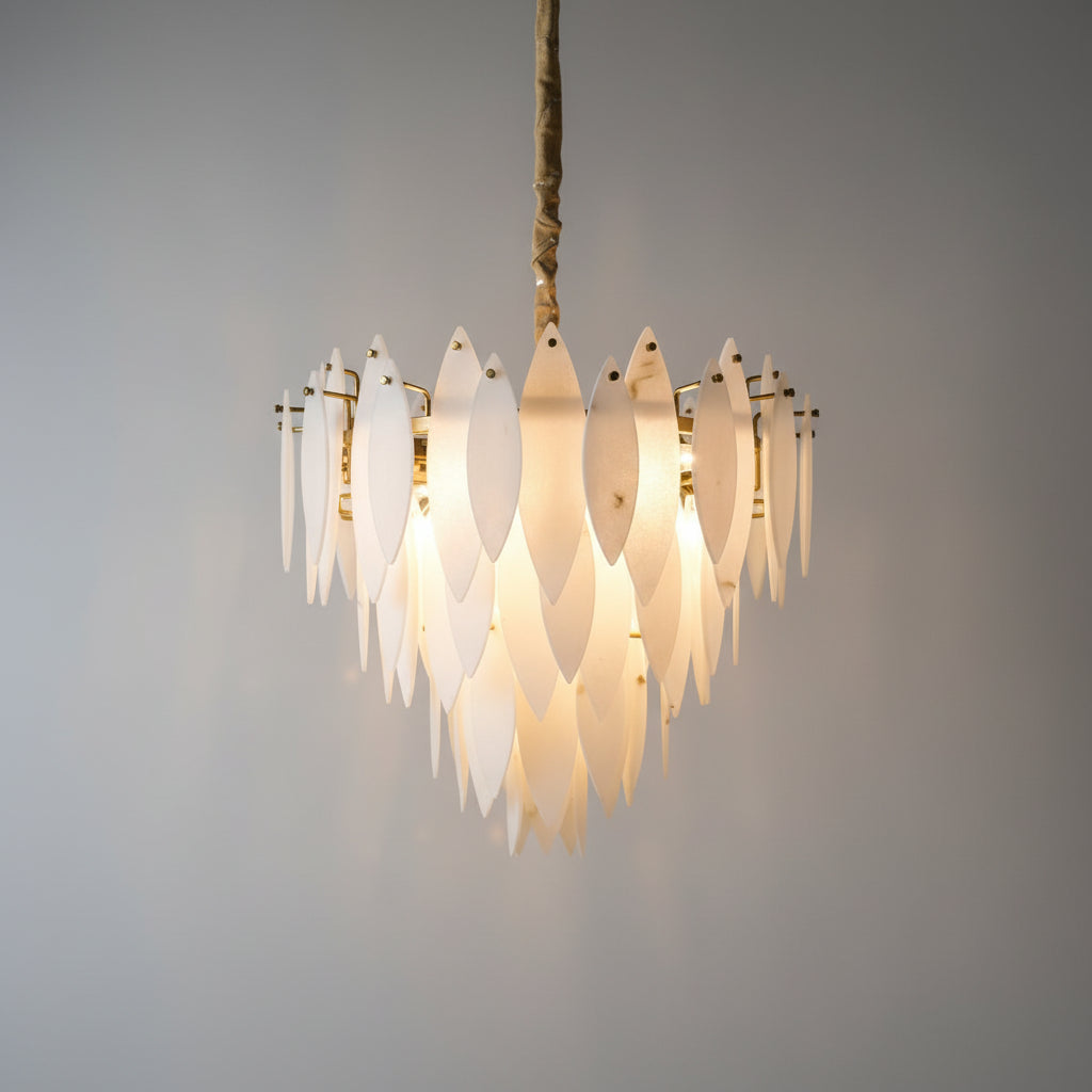 Halo Modern Natural Alabaster Tiered Ring Chandelier 24"D