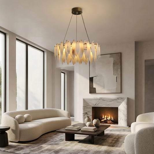 Halo Modern Natural Alabaster Ring chandelier 24"D