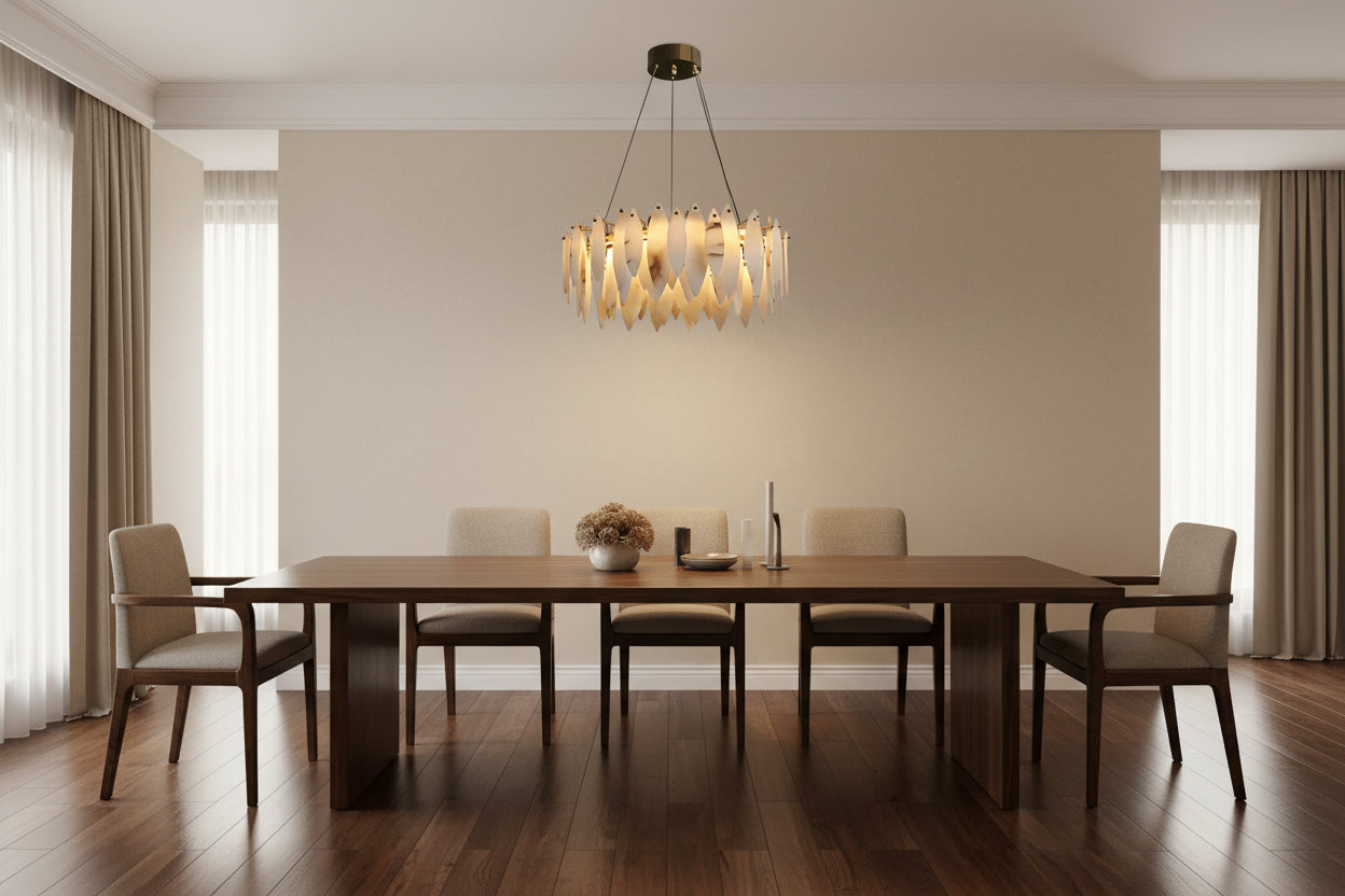 Halo Modern Natural Alabaster Ring chandelier 24"D