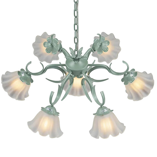 Ivory Bloom Floral Glass Chandelier 29"D