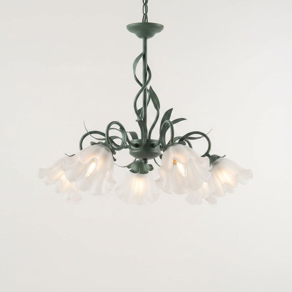 Ivory Bloom Floral Glass Chandelier 29"D