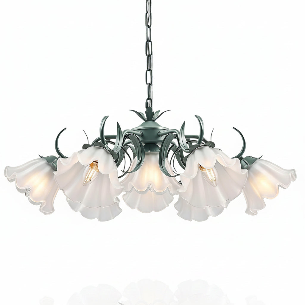 Ivory Bloom Floral Glass Chandelier 29"D