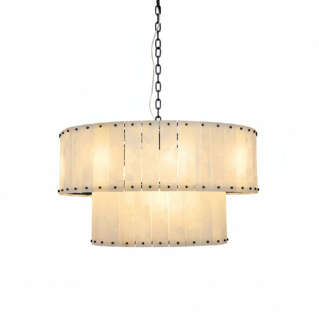 Solara Alabaster 2-Tier Round Chandelier 32"D
