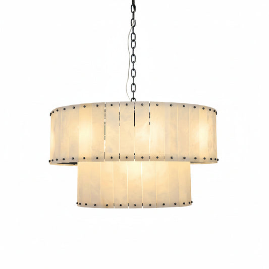 Solara Alabaster 2-Tier Round Chandelier 32"D