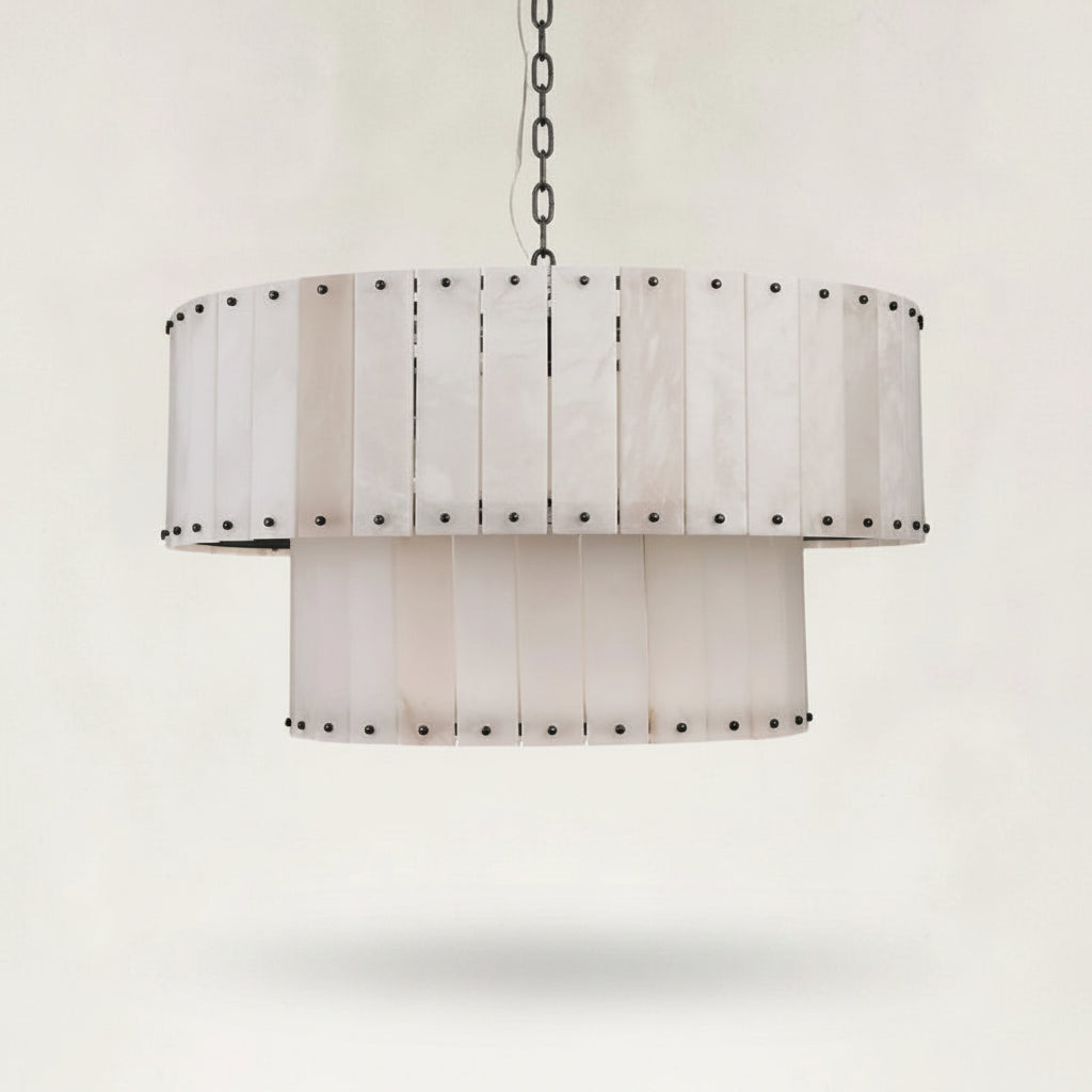 Solara Alabaster 2-Tier Round Chandelier 32"D