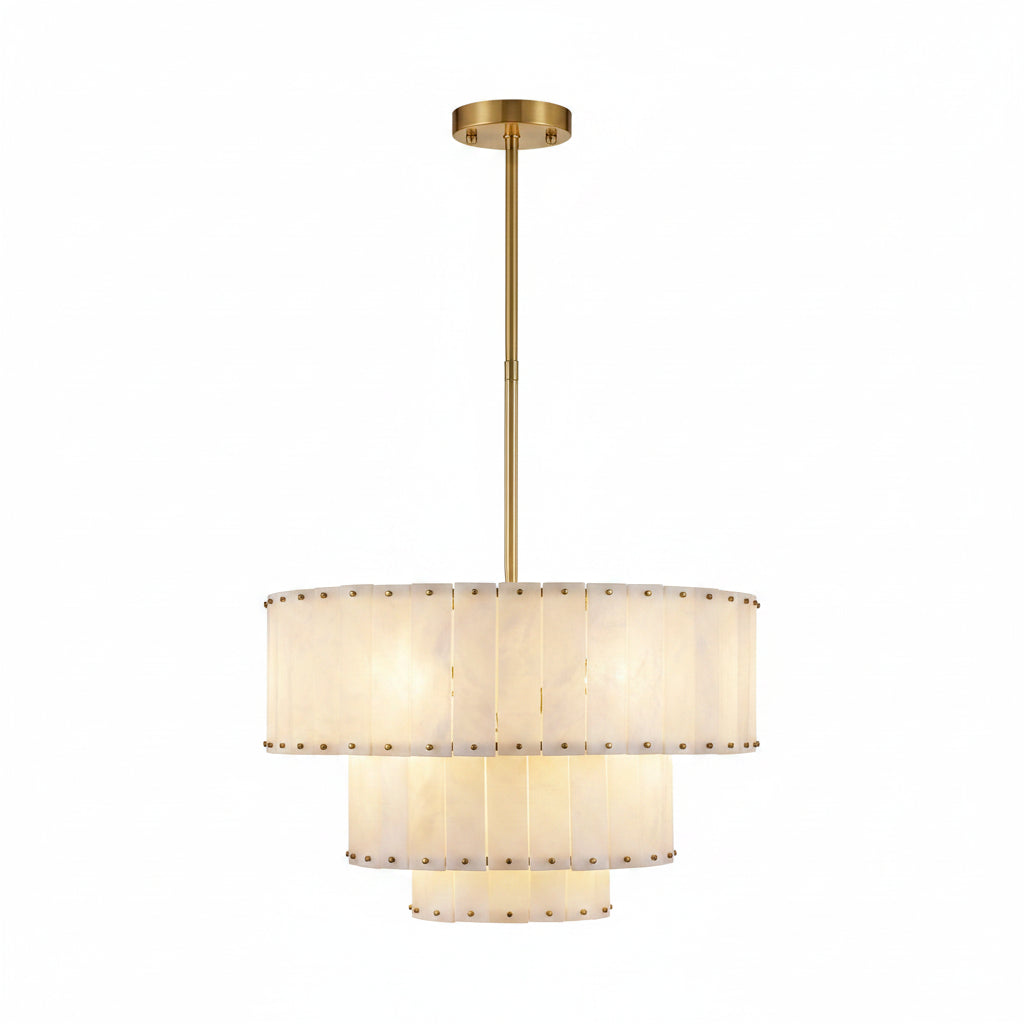 Solara Alabaster 2-Tier Round Chandelier 32"D