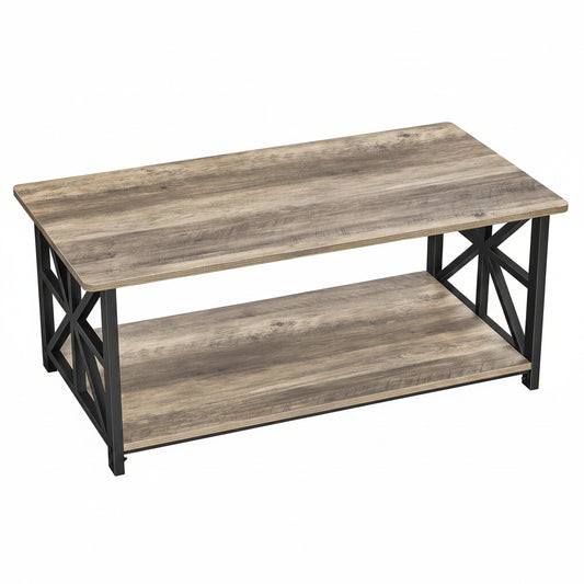 Velnoradesign 39" Farmhouse Coffee Table with Storage Shelf