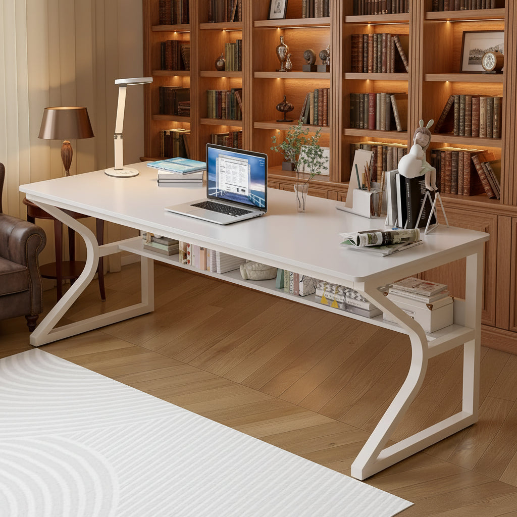 Velnoradesign 63" Two-Person Desk with Bookshelf