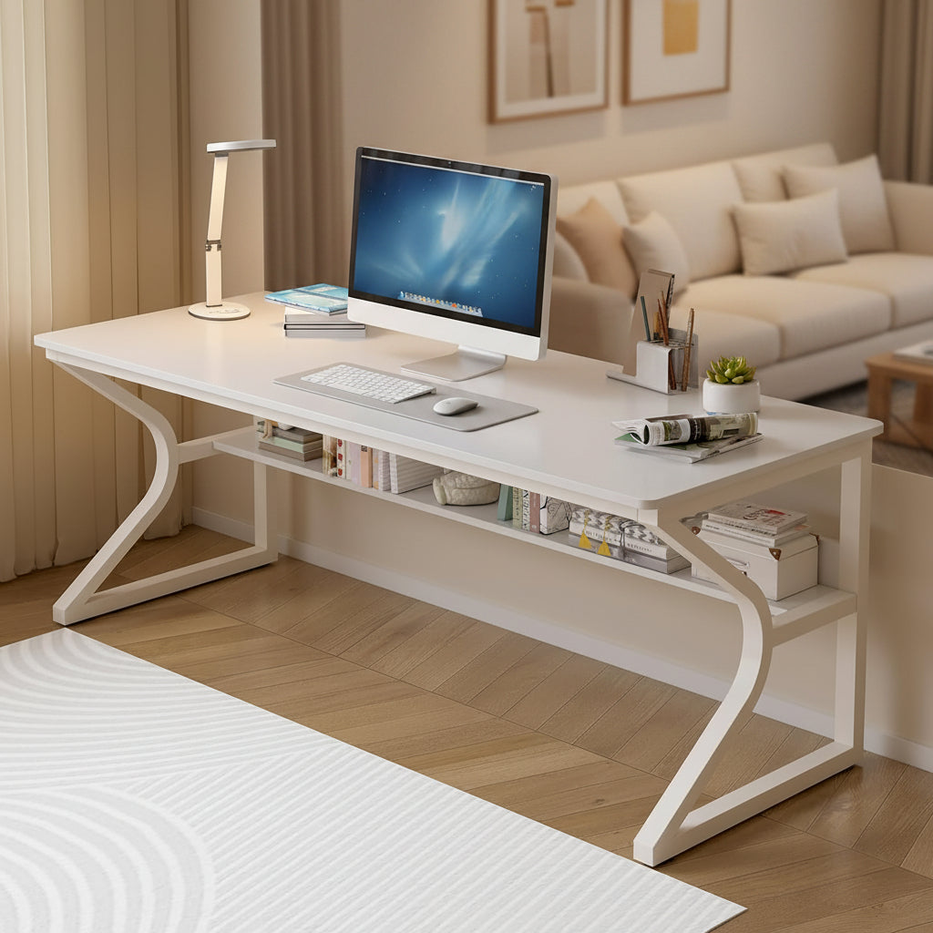 Velnoradesign 63" Two-Person Desk with Bookshelf