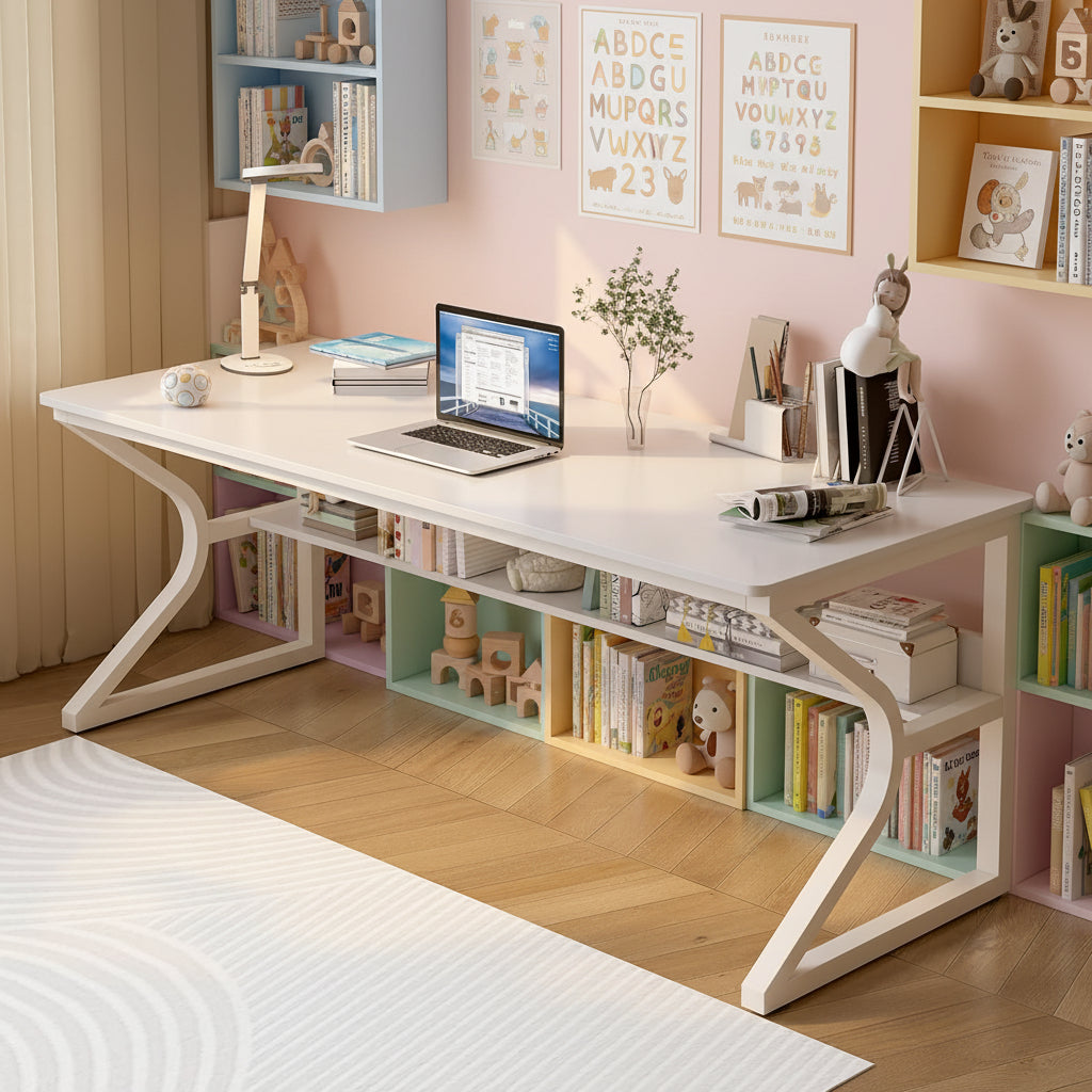 Velnoradesign 63" Two-Person Desk with Bookshelf
