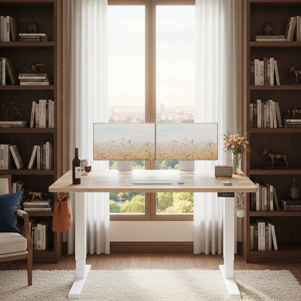 Velnoradesign Electric Sit-Stand Office Desk with Maple Top
