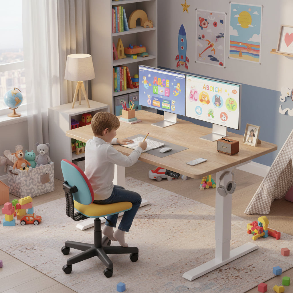 Velnoradesign Electric Sit-Stand Office Desk with Maple Top
