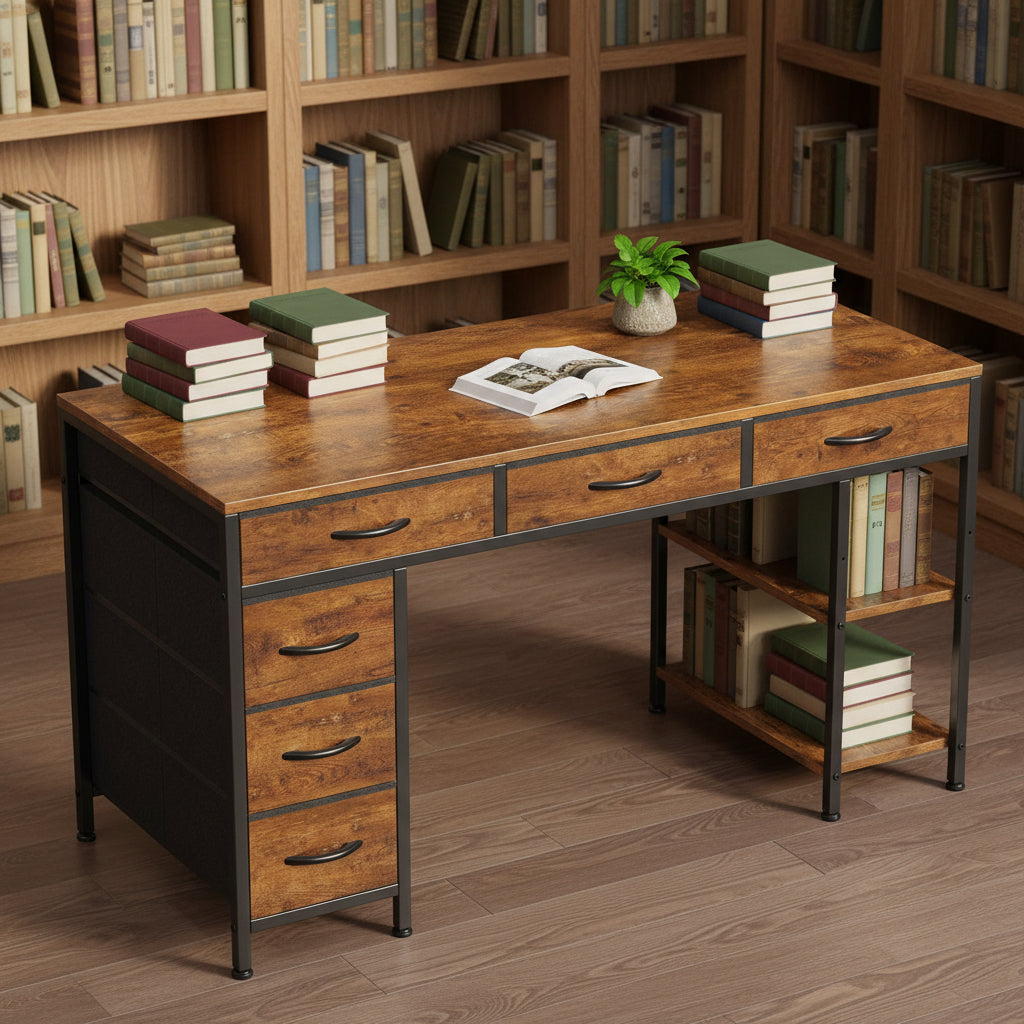 Velnoradesign 47" Office Desk with Drawers and Shelves