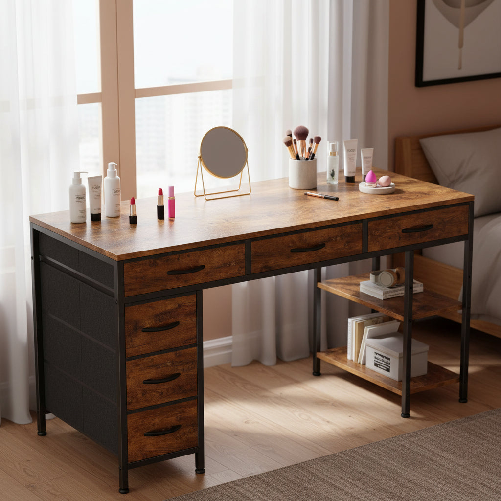 Velnoradesign 47" Office Desk with Drawers and Shelves