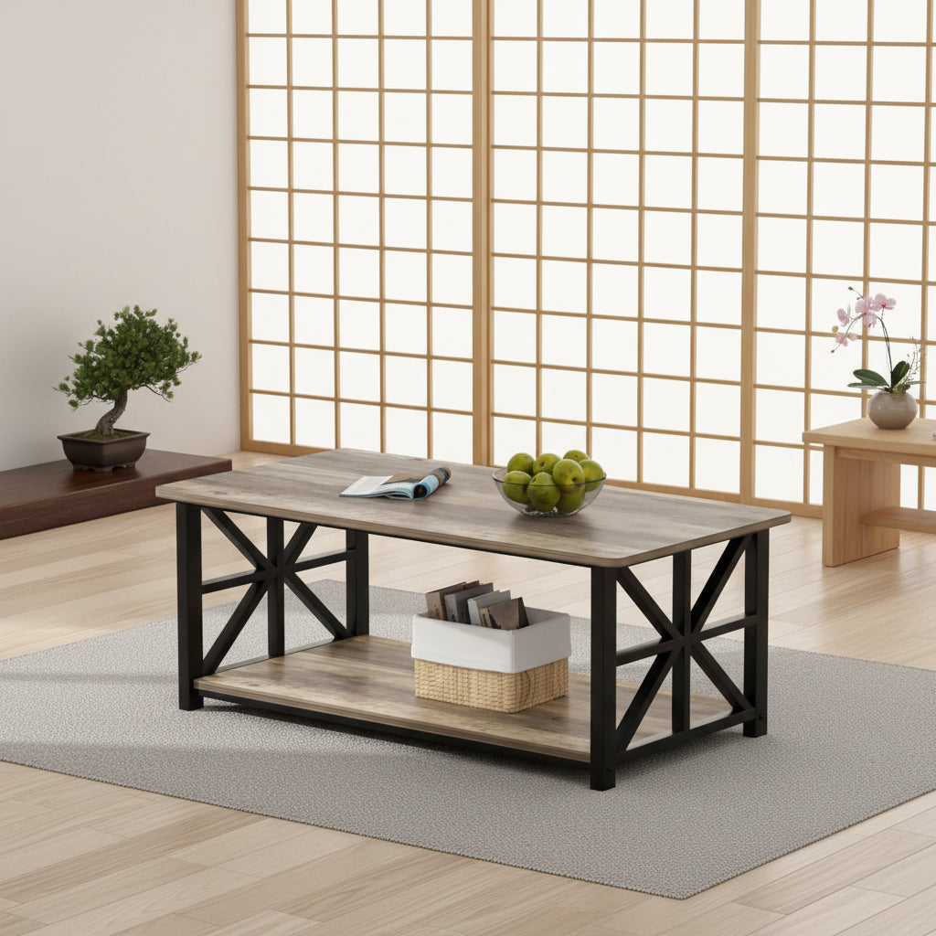 Velnoradesign 39" Farmhouse Coffee Table with Storage Shelf