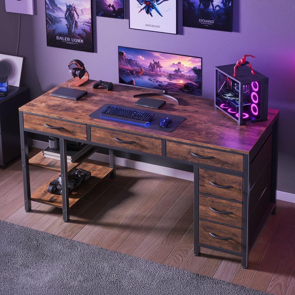 Velnoradesign 47" Office Desk with Drawers and Shelves