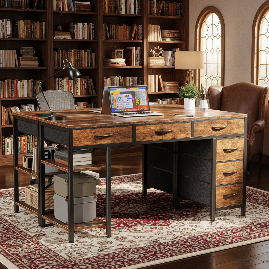 Velnoradesign 47" Office Desk with Drawers and Shelves
